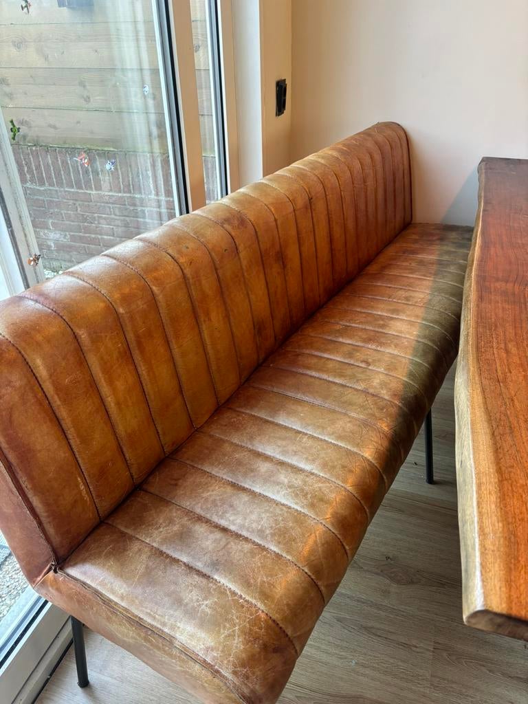 Leren eetkamerbank, Huis en Inrichting, Banken | Sofa's en Chaises Longues, Ophalen, Gebruikt, Minder dan 75 cm, 150 tot 200 cm