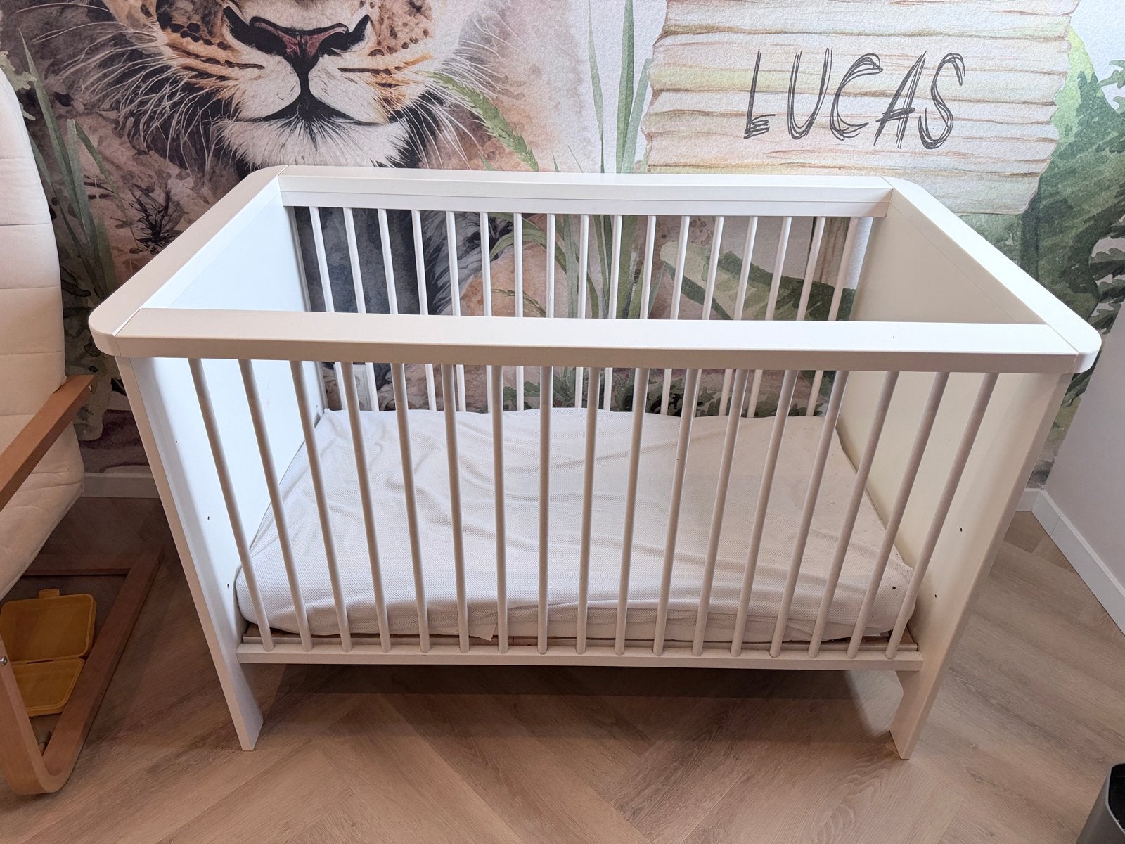 Kinderbed 75x130 met Aerosleep matras en toebehoren, Ophalen, Wit, 190 cm of minder, Zo goed als nieuw