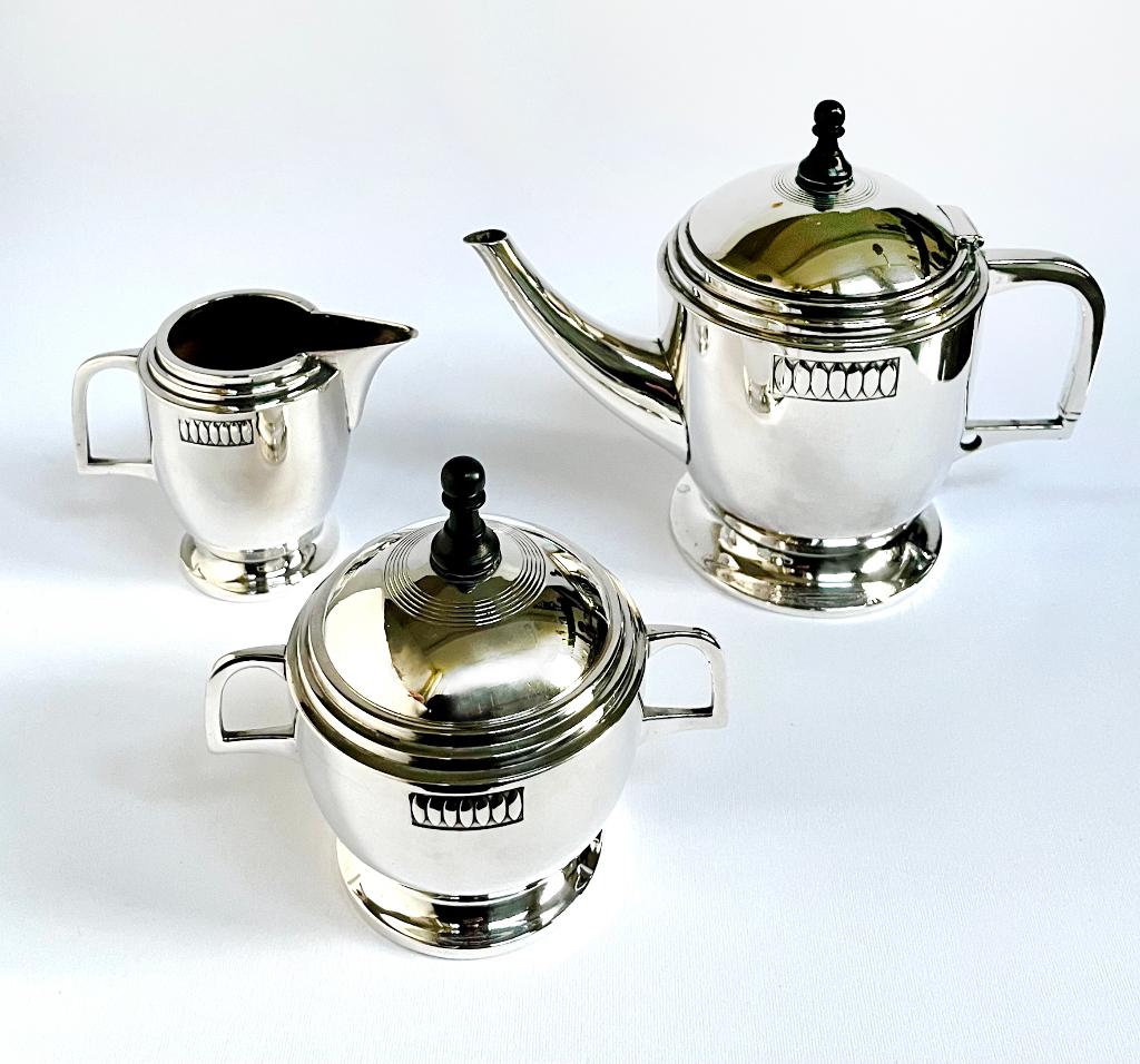 Art Deco Silver Plated Tea Set Schaakpion knoppen 1930, Antiek en Kunst, Ophalen of Verzenden