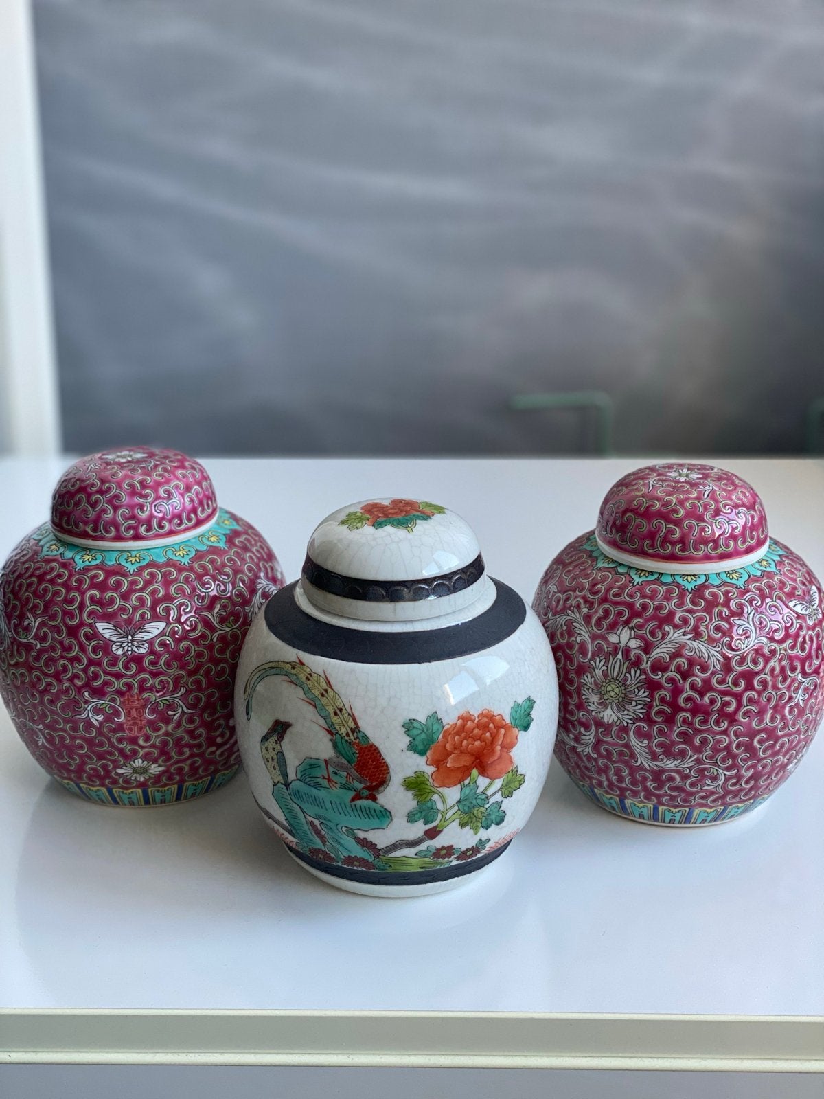 Set van 3 Chinese gemberpotten, handgeschilderd, Ophalen of Verzenden
