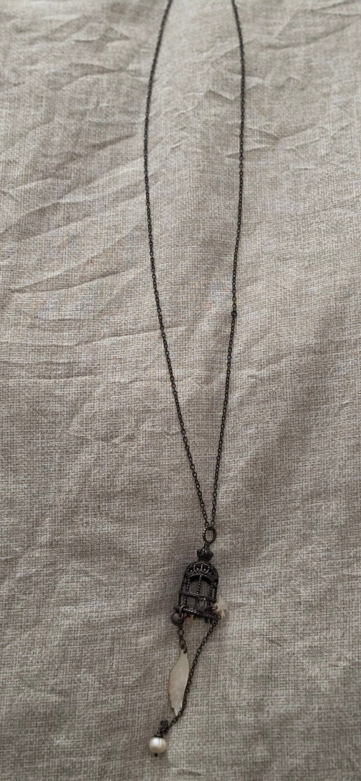 Unieke ketting met vogelkooi hanger en parel, Sieraden, Tassen en Uiterlijk, Ophalen of Verzenden, Zo goed als nieuw, Zilver, Overige materialen