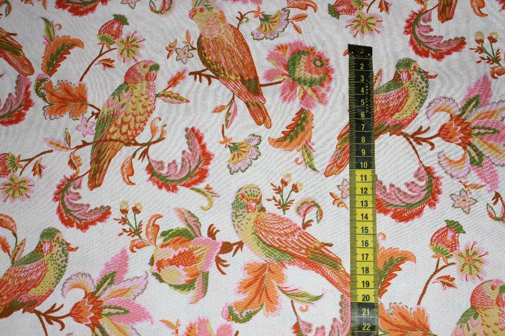 100% poplin katoen stof GOTS licht roze papagaai vogel #3669, 120 cm of meer, Ophalen of Verzenden, Katoen, Roze