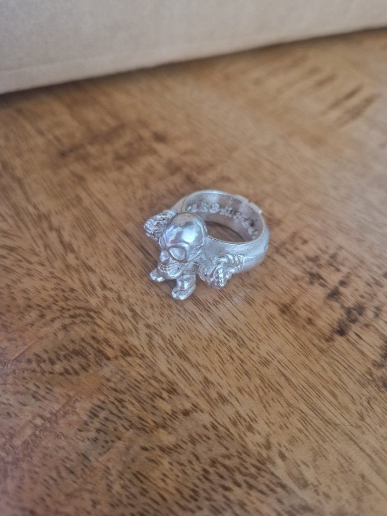 925 zilveren ring met skelet poppetje. Maat 19., Ophalen of Verzenden, Zilver, Ring