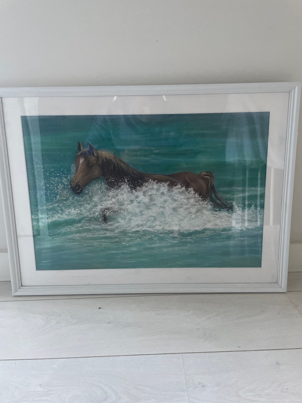 Schilderij paard in water, Ophalen, Realistisch, Dieren, Aquarel
