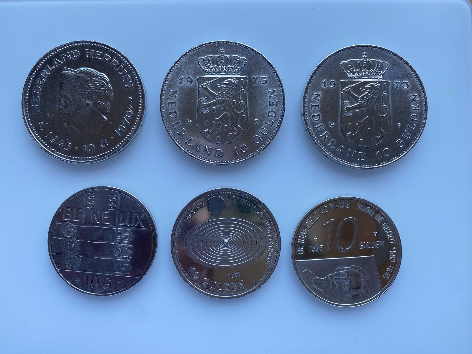 Set van 6 zilveren 10 gulden munten Juliana en Beatrix, Koningin Juliana, Setje, Zilver, Ophalen of Verzenden