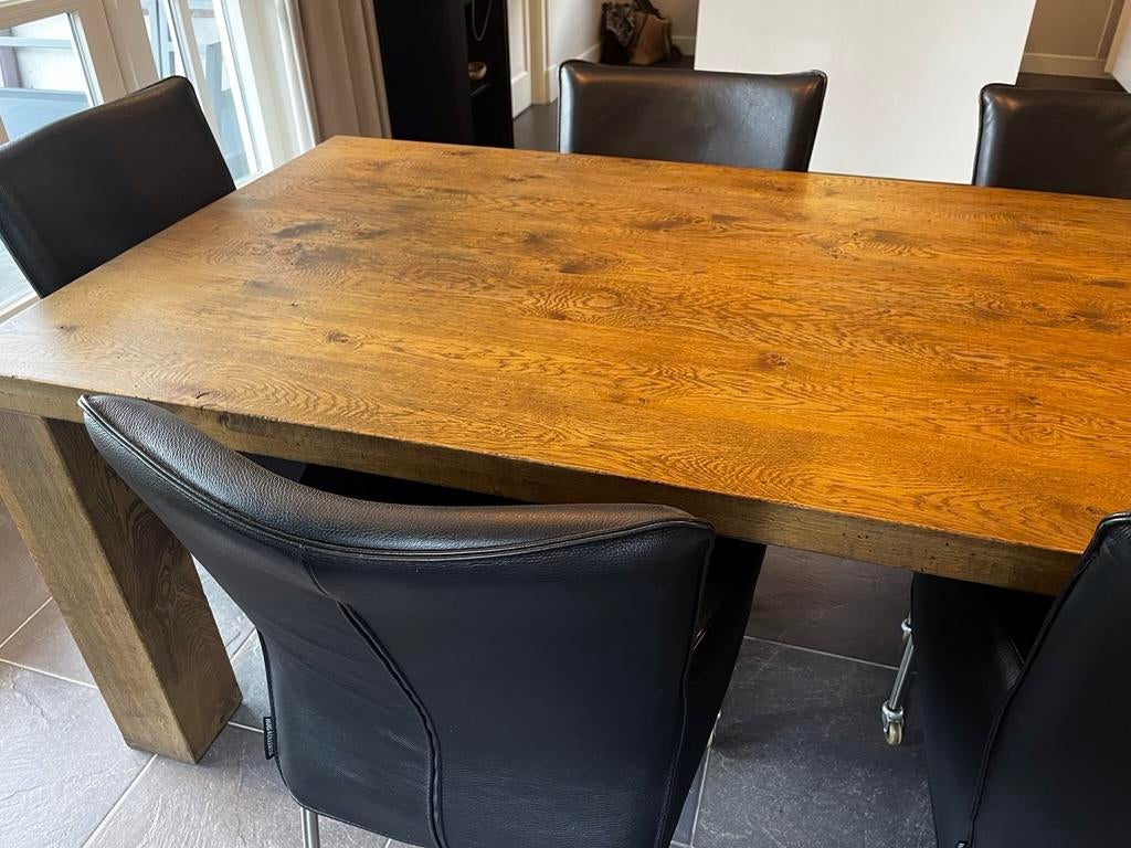 Strakke perfecte eettafel 220x100 cm, Ophalen, Gebruikt, 100 tot 150 cm, Eikenhout
