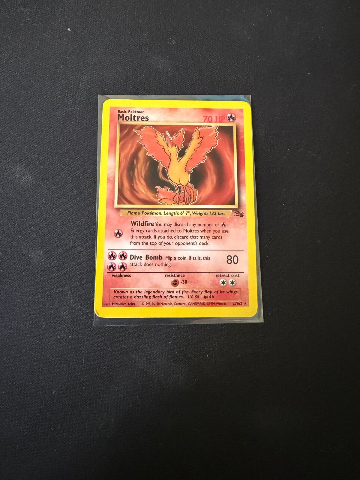 Pokémon Moltres 27/62 Fossil Set Holo Rare, Ophalen of Verzenden, Zo goed als nieuw, Losse kaart