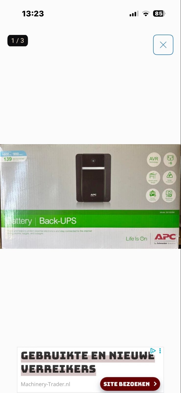 APC Back-UPS BX1600MI - 1600VA/900W UPS, Ophalen of Verzenden, Zo goed als nieuw