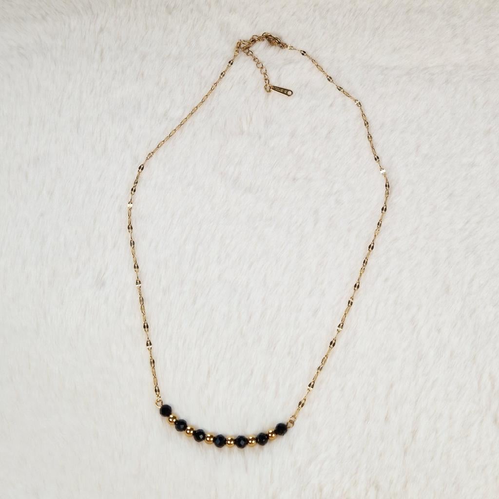 Smiley Ketting met Natuurlijke Onyx en RVS, Zwart, Nieuw, Verstelbaar, Ophalen of Verzenden