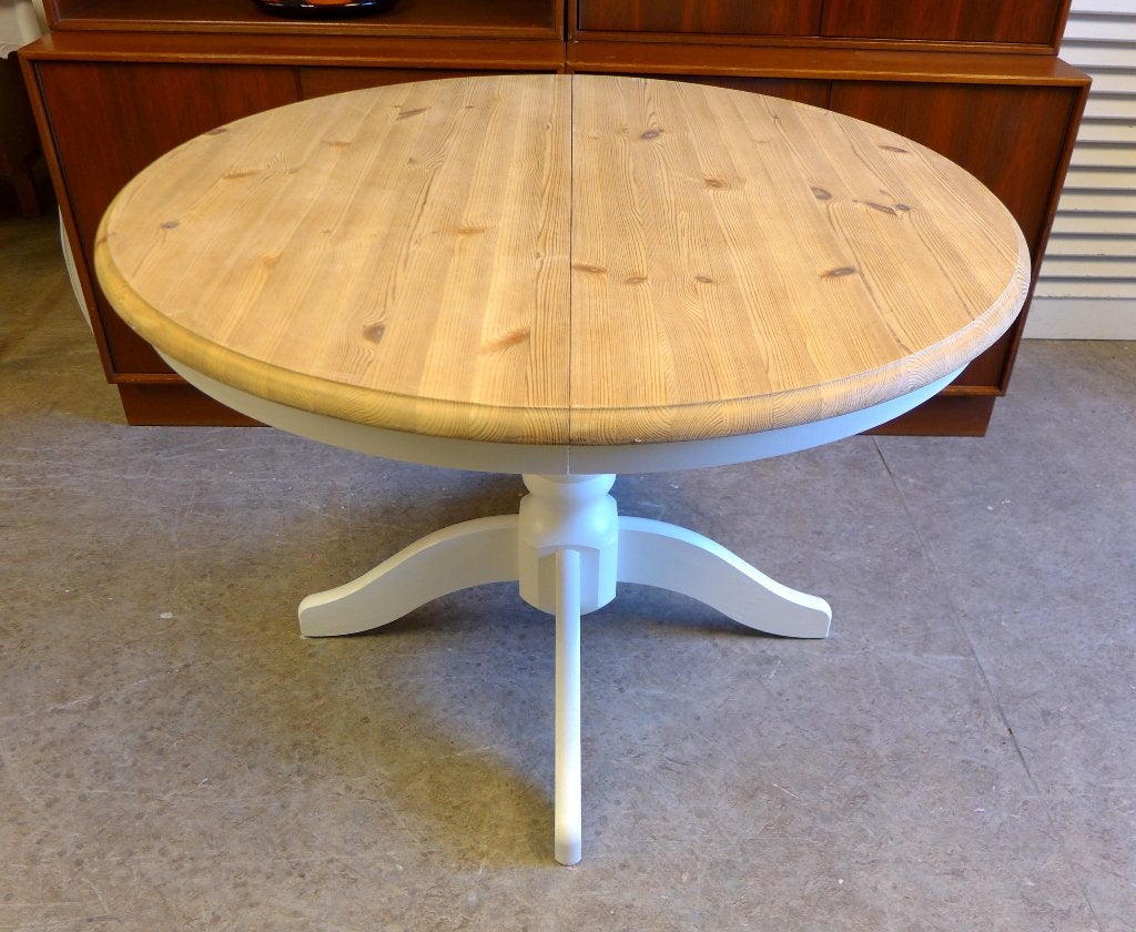 Prachtige witte landelijke ronde  uitschuifbare tafel, Huis en Inrichting, Tafels | Eettafels, Ophalen, 100 tot 150 cm, 50 tot 100 cm