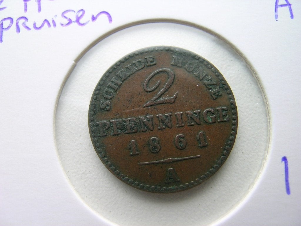 2 Pfenninge 1861 A Pruisen, Ophalen of Verzenden, Duitsland, Losse munt