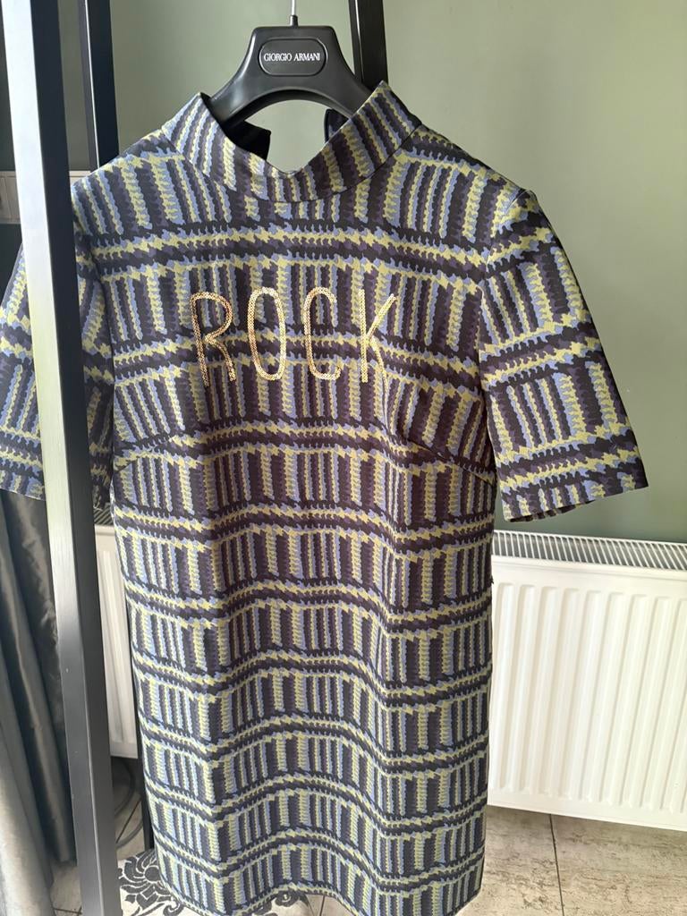 River Woods jurk maat 42 groen blauw goud, Verzenden, Zo goed als nieuw, Maat 42/44 (L), Knielengte