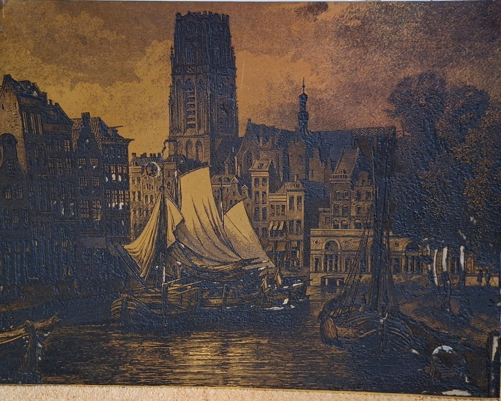 Etsplaat van de 19e eeuwse Rotterdamse binnenstad, Antiek en Kunst, Kunst | Etsen en Gravures, 44 cm, 1800 - 1899, Ophalen of Verzenden