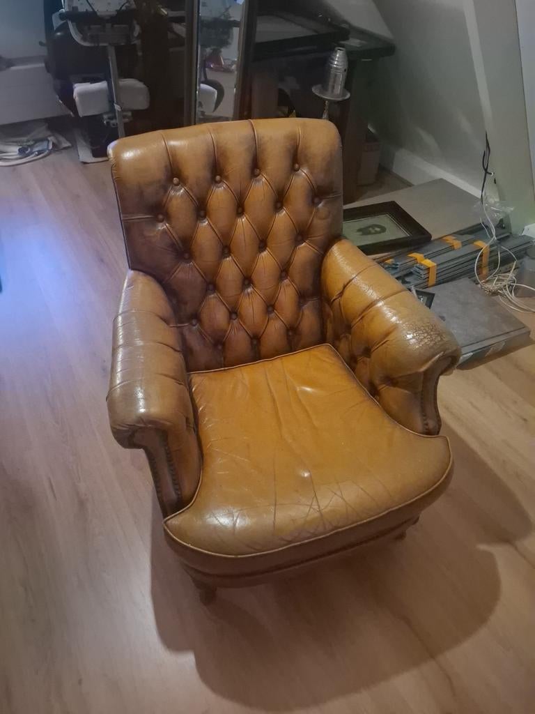 Leren vintage fauteuil, Huis en Inrichting, Fauteuils, Ophalen