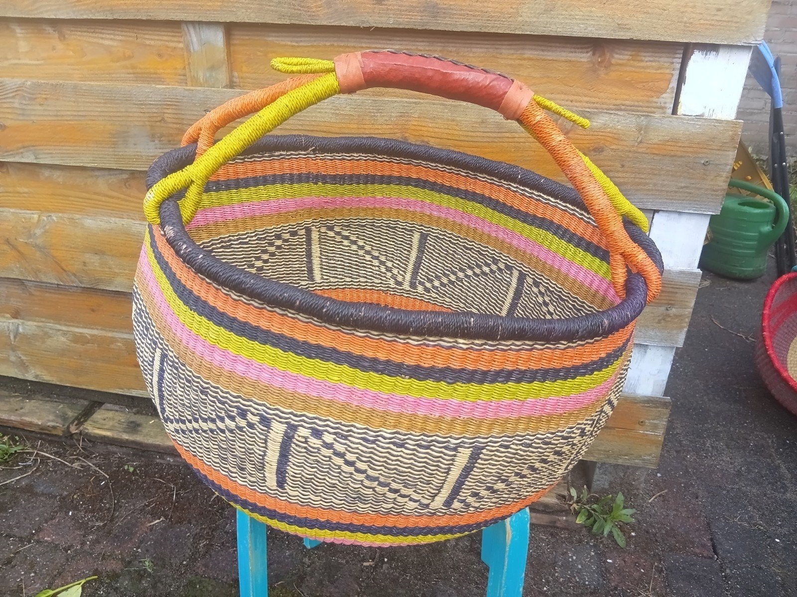Bolgatanga mand Ghana uniek rond handgeweven oersterk, Ophalen of Verzenden, Nieuw, Rond, Overige materialen