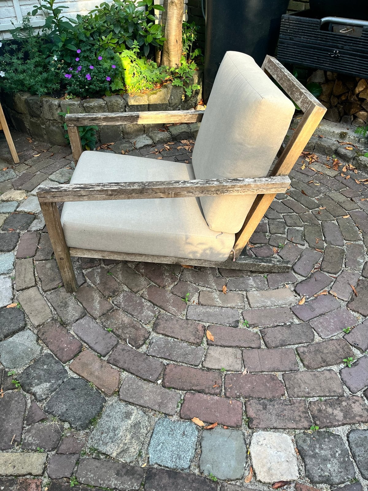 Houten tuinstoel met kussens, Ophalen, Gebruikt, Hout