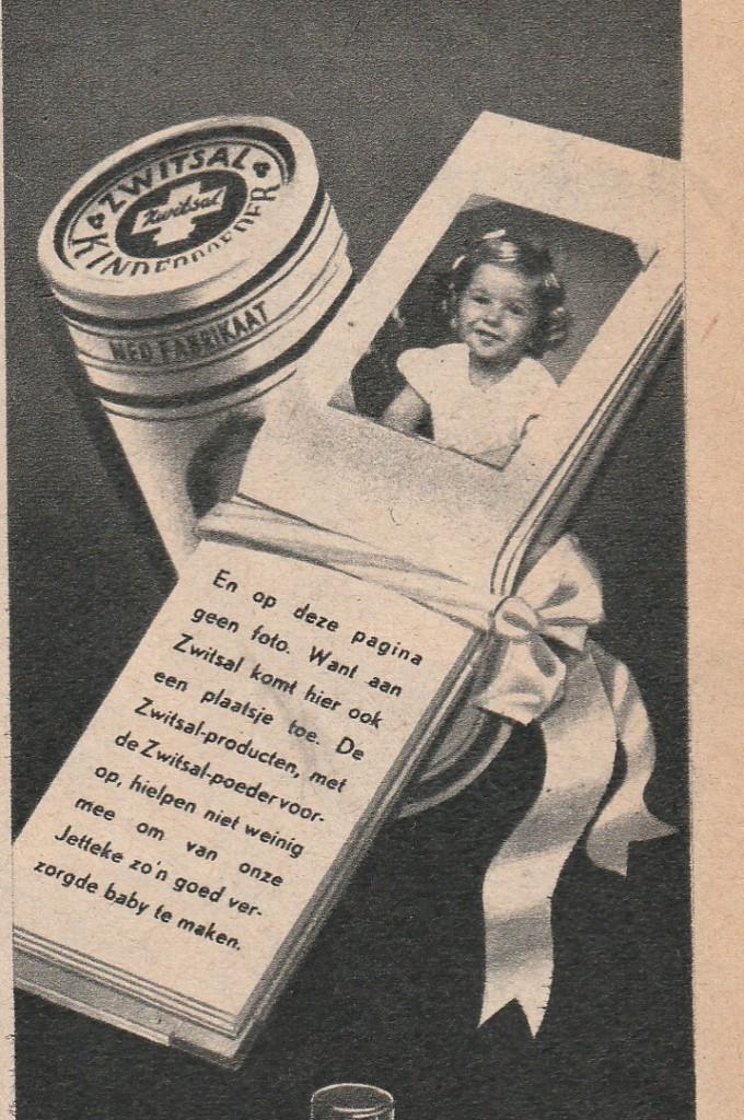 Retro reclame 1949 Zwitsal baby verzorging poederbus, Verzamelen, Retro, Verzenden, Overige typen