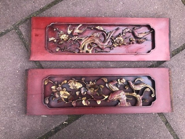 stel antieke Chinese panelen, Hout, Handgemaakt, Ophalen of Verzenden, China