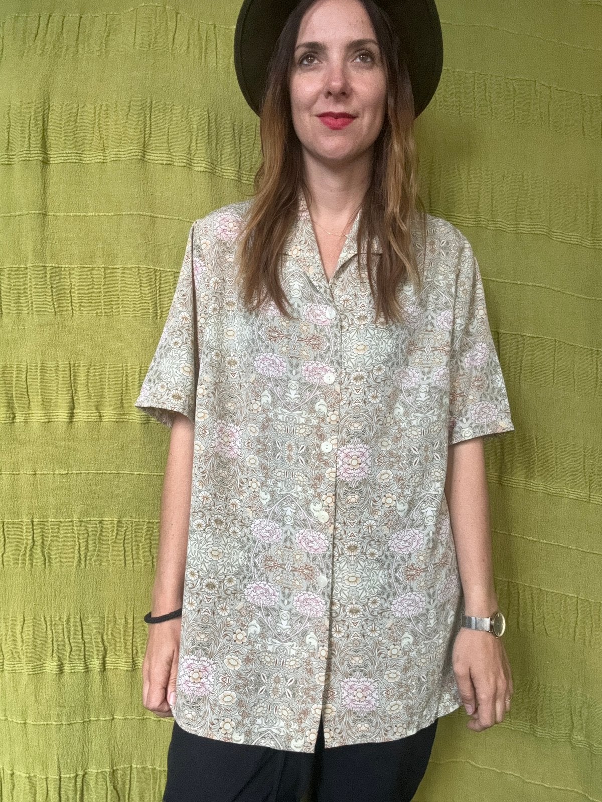 Vintage blouse / shirt - print -bloemenprint-48/4XL, Hgv, Hgv, Ophalen of Verzenden, Gedragen