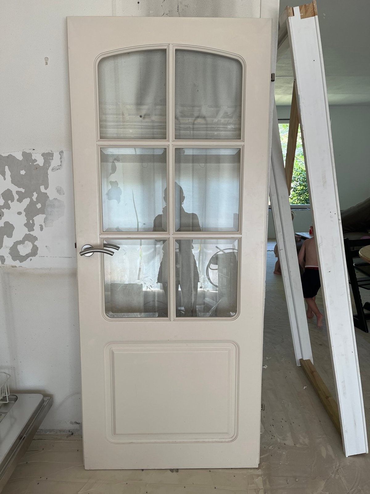 Opdek binnendeur met facetglas en RVS kruk, Doe-het-zelf en Verbouw, Deuren en Horren, Ophalen, Gebruikt, 80 tot 100 cm, Binnendeur