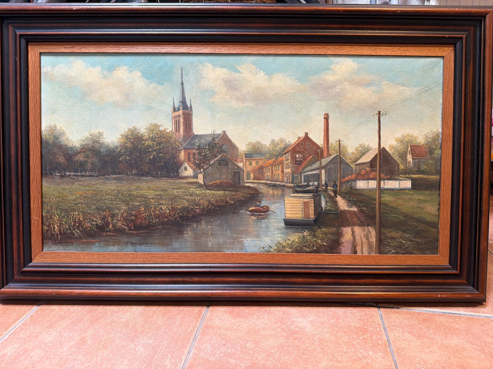 Olieverfschilderij Voorschoten, Antiek en Kunst, Doek, Realistisch, Ophalen of Verzenden, Gesigneerd
