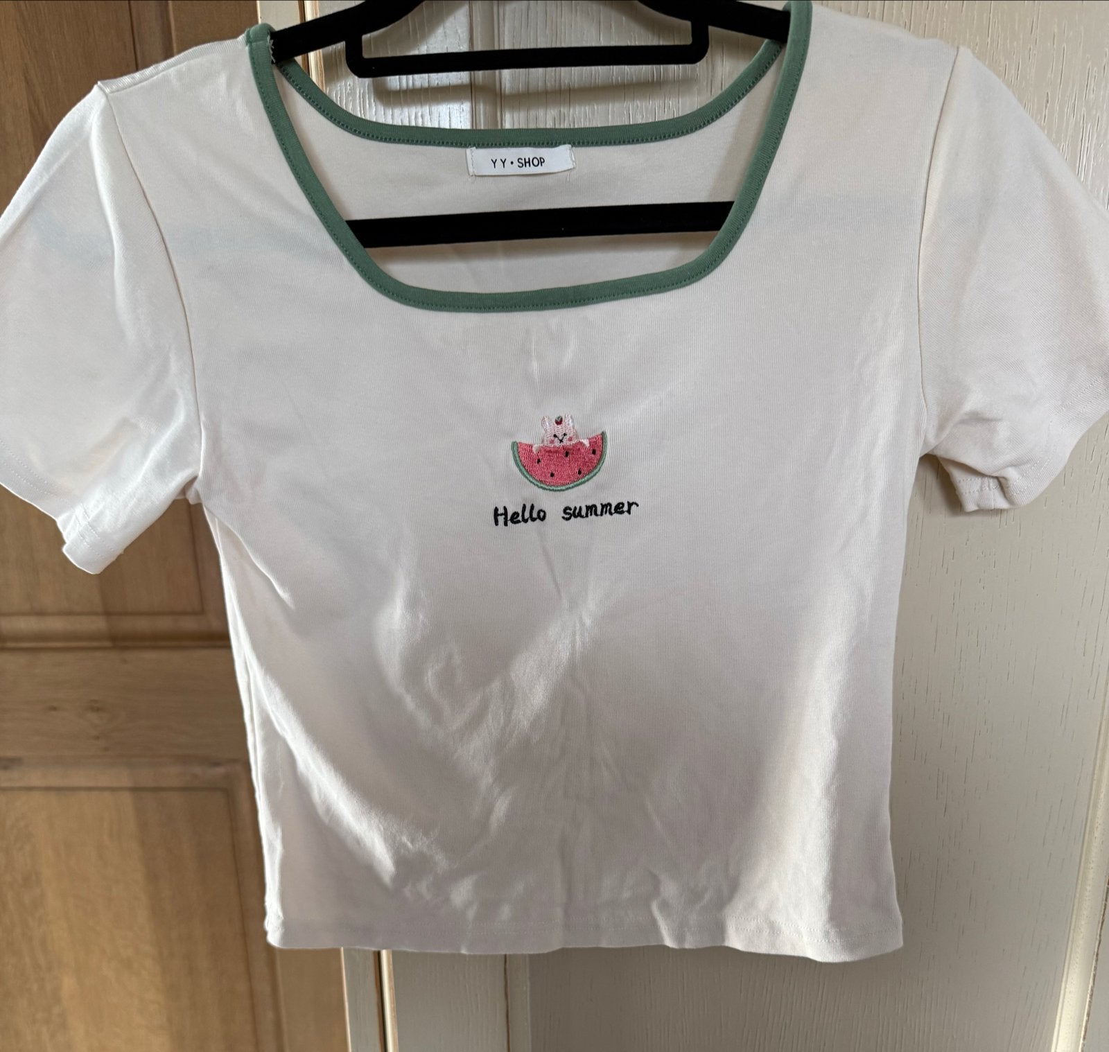 Leuke crop top met watermeloen print maat S, Kleding | Dames, Wit, Ophalen of Verzenden, Zo goed als nieuw, Korte mouw