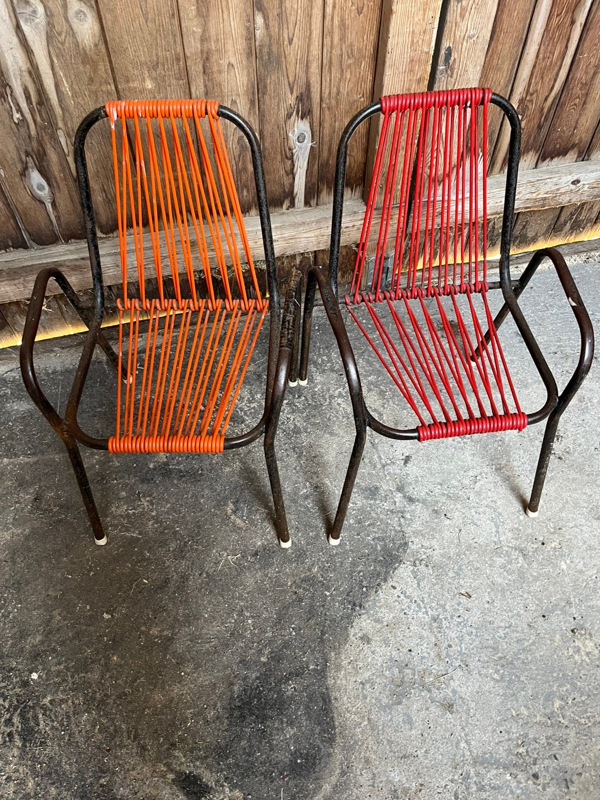 Schuurvondst “spaghetti” kinderstoeltjes, Tuin en Terras, Ophalen, Gebruikt, Metaal