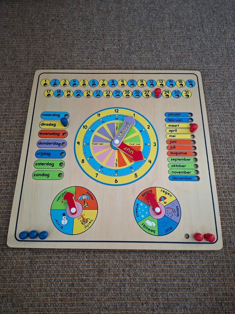 Houten Kalender planning en Klok Leerbord dagritme Kinderen, Ophalen of Verzenden, Gebruikt, Taal en Lezen