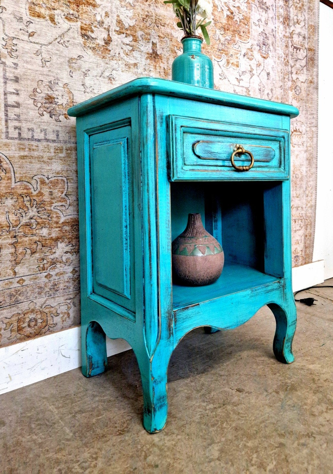Vintage kastje/ ladekastje in turquoise/ India Ibiza kastje, Huis en Inrichting, Slaapkamer | Nachtkastjes, Donyavimin@gmail.com