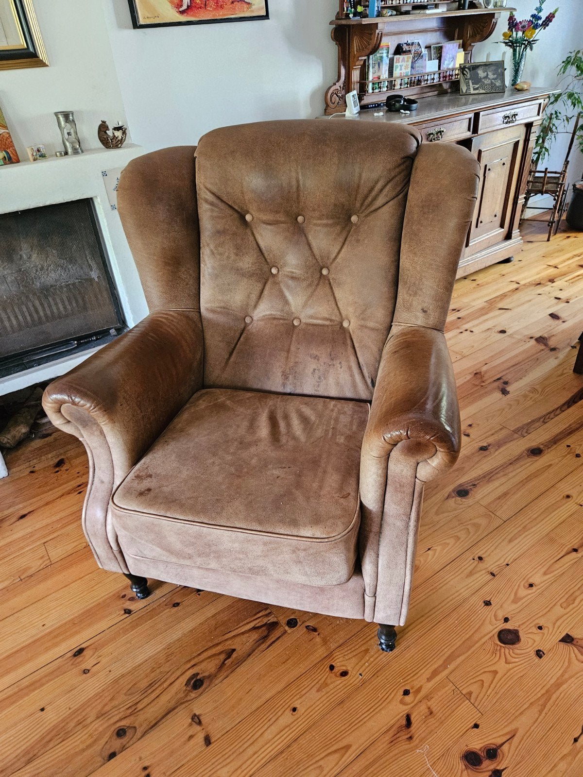 grote, leren oorfauteuil, Ophalen, Gebruikt, 100 tot 125 cm, Klassiek