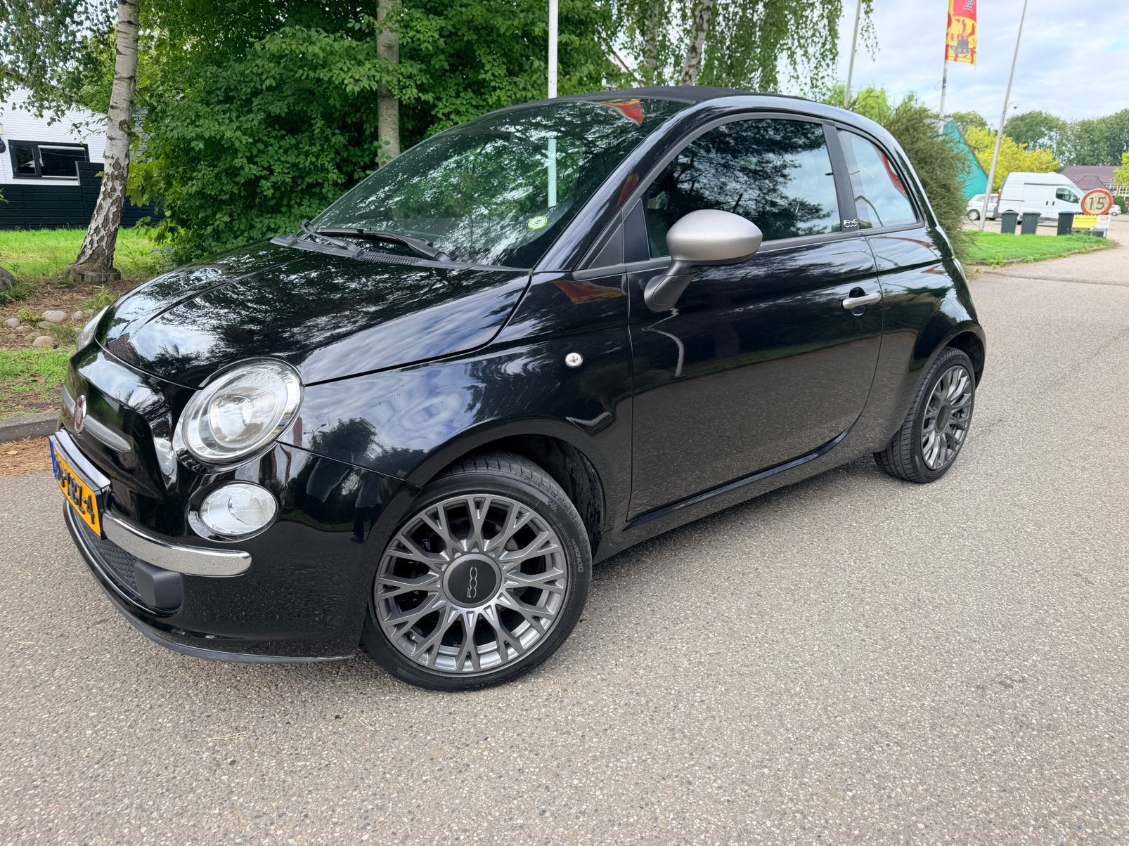 Fiat 500C Twinair Turbo 85pk !!! BiColor/Leder /airco, Cabriolet, Zwart, Bedrijf, Handgeschakeld