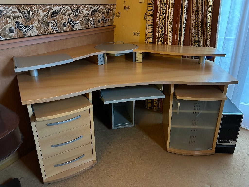 hoekbureau licht hout, Huis en Inrichting, Bureaus, Gebruikt, 155 cm, Hoekbureau, Ophalen
