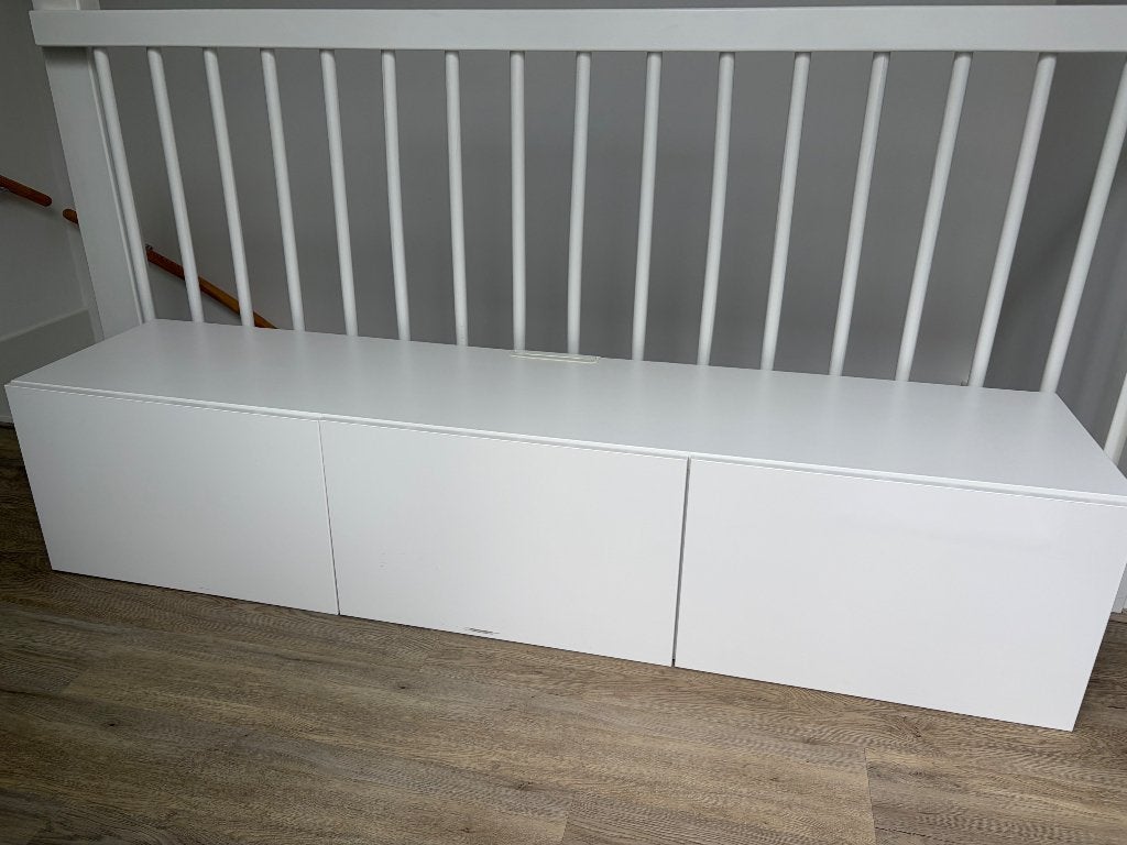 Besta TV meubel met deuren (hoogglans) wit180x42x38, Ophalen, Gebruikt, 150 tot 200 cm, Minder dan 100 cm