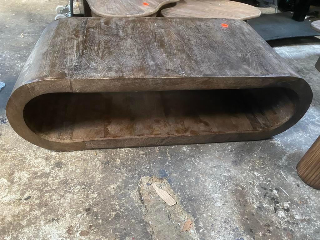 Salontafel organische vorm 130x60 mango hout nieuw, Ophalen, 100 tot 150 cm, Nieuw, 50 tot 100 cm