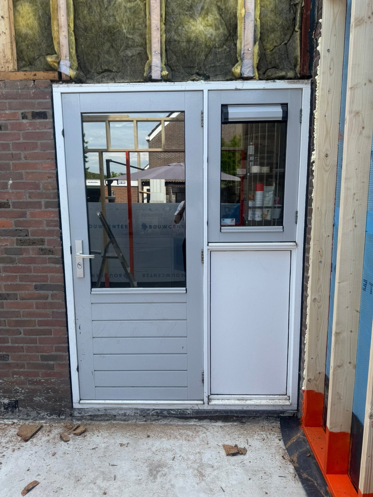 Compleet 1 x deurkozijn met glas en kozijn met glas 3 ramen, Ophalen, Zo goed als nieuw, 150 tot 225 cm, Inclusief glas