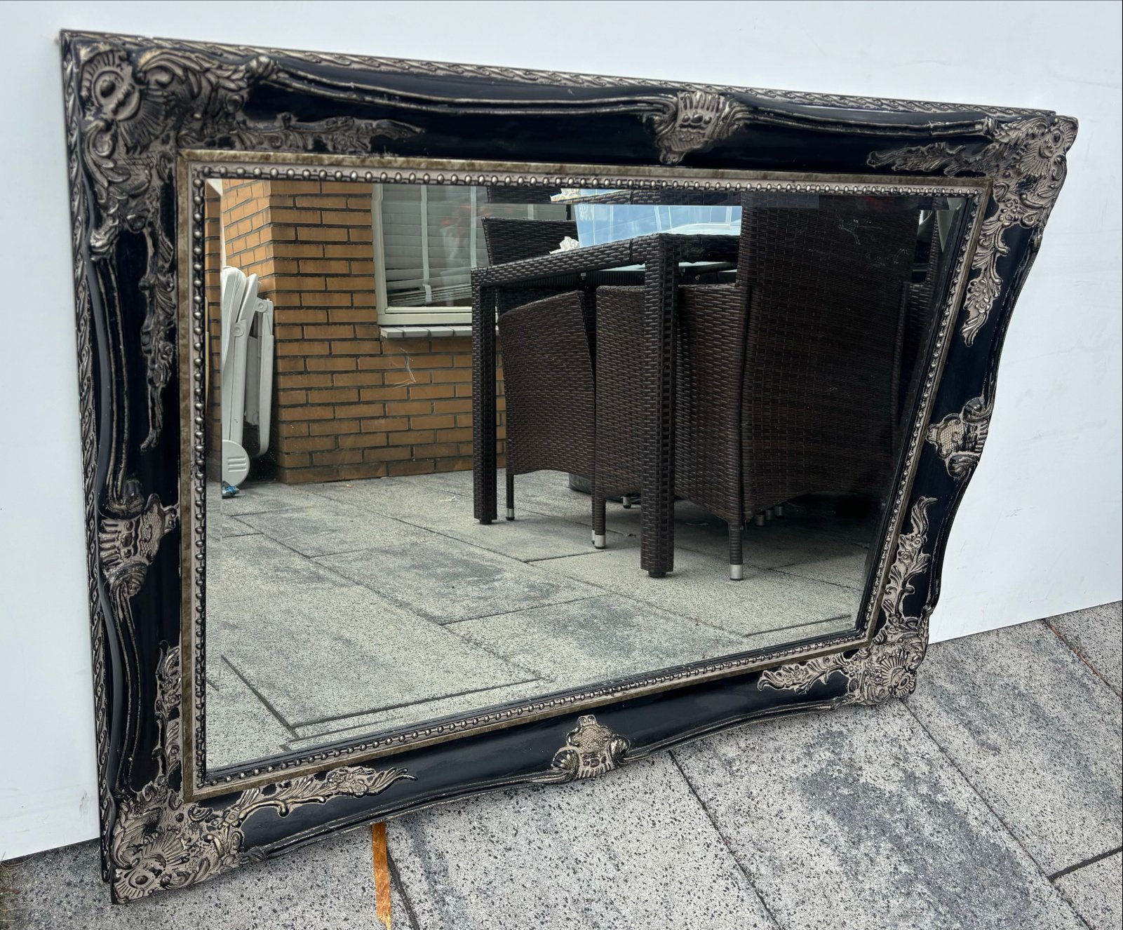 Grote Zwarte Barok Spiegel - Antieke Stijl, Huis en Inrichting, Woonaccessoires | Spiegels, Ophalen, Gebruikt, Rechthoekig, 100 tot 125 cm