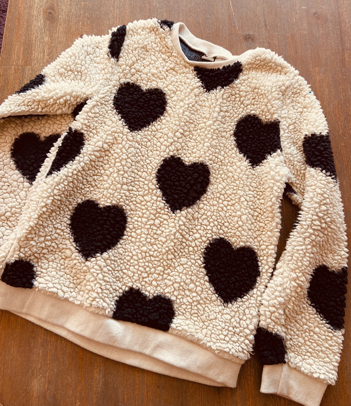 Leuke trui in teddystof met hartjesprint - Maat 150, Ophalen of Verzenden, Gebruikt, Jongen of Meisje, Trui of Vest
