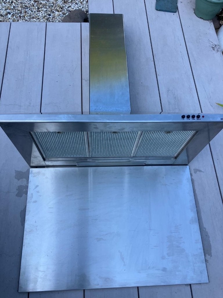 RVS Atag motor afzuigkap met achterplaat, Ophalen, Gebruikt, 50 tot 100 cm, Minder dan 100 cm