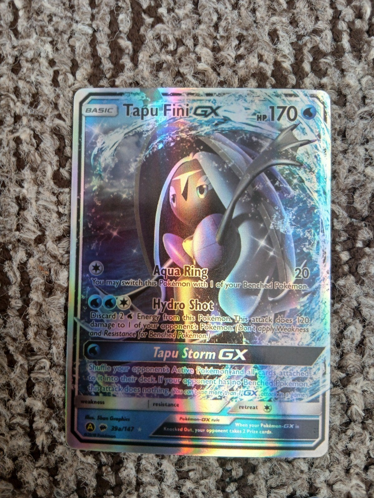 Tapu Fini GX Pokémon Kaart - Full Art Foil, Ophalen of Verzenden, Zo goed als nieuw, Losse kaart, Foil