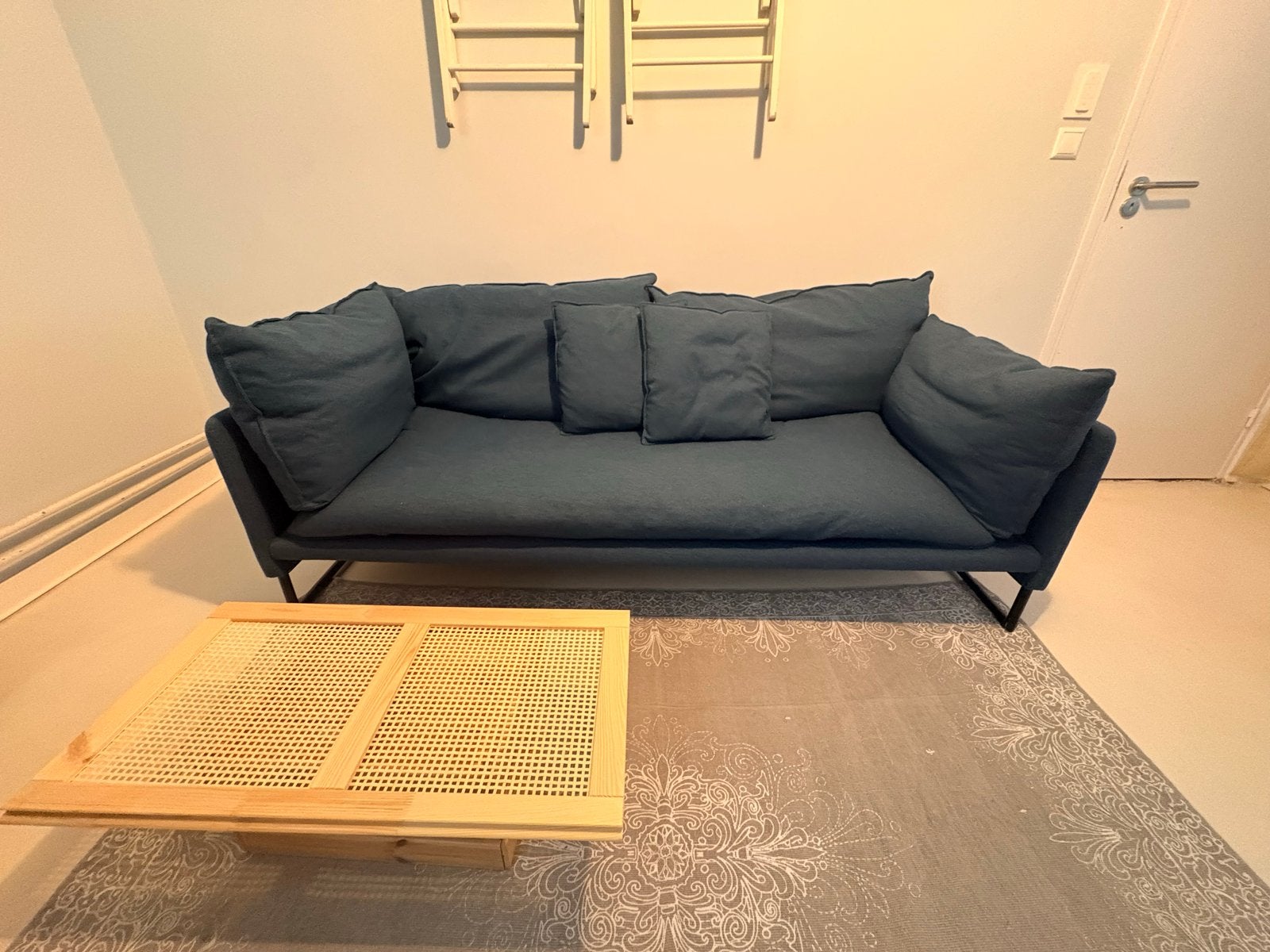 Comfortabele blauwe bank - 195x85x85 cm, Ophalen, 150 tot 200 cm, Driepersoons, 75 tot 100 cm