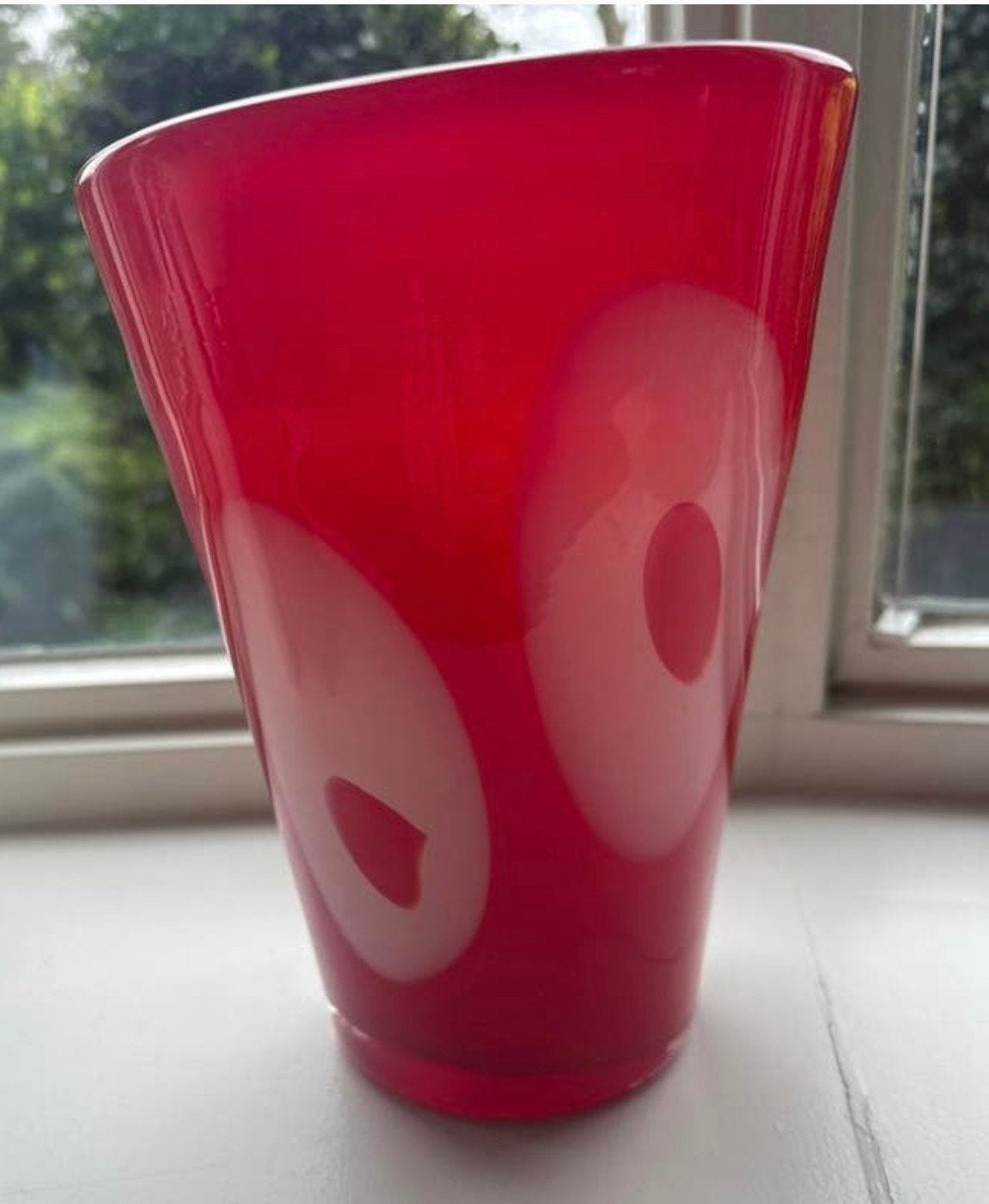 Murano glazen vaas - Rood met witte accenten en geheel gaaf!, Ophalen of Verzenden