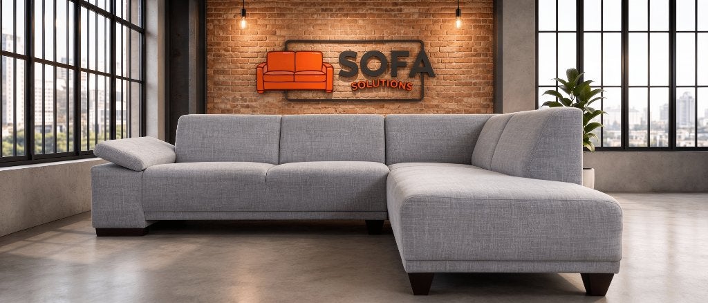 Mooie Grijze Stoffen Hoekbank-Moderne Lounge Zit