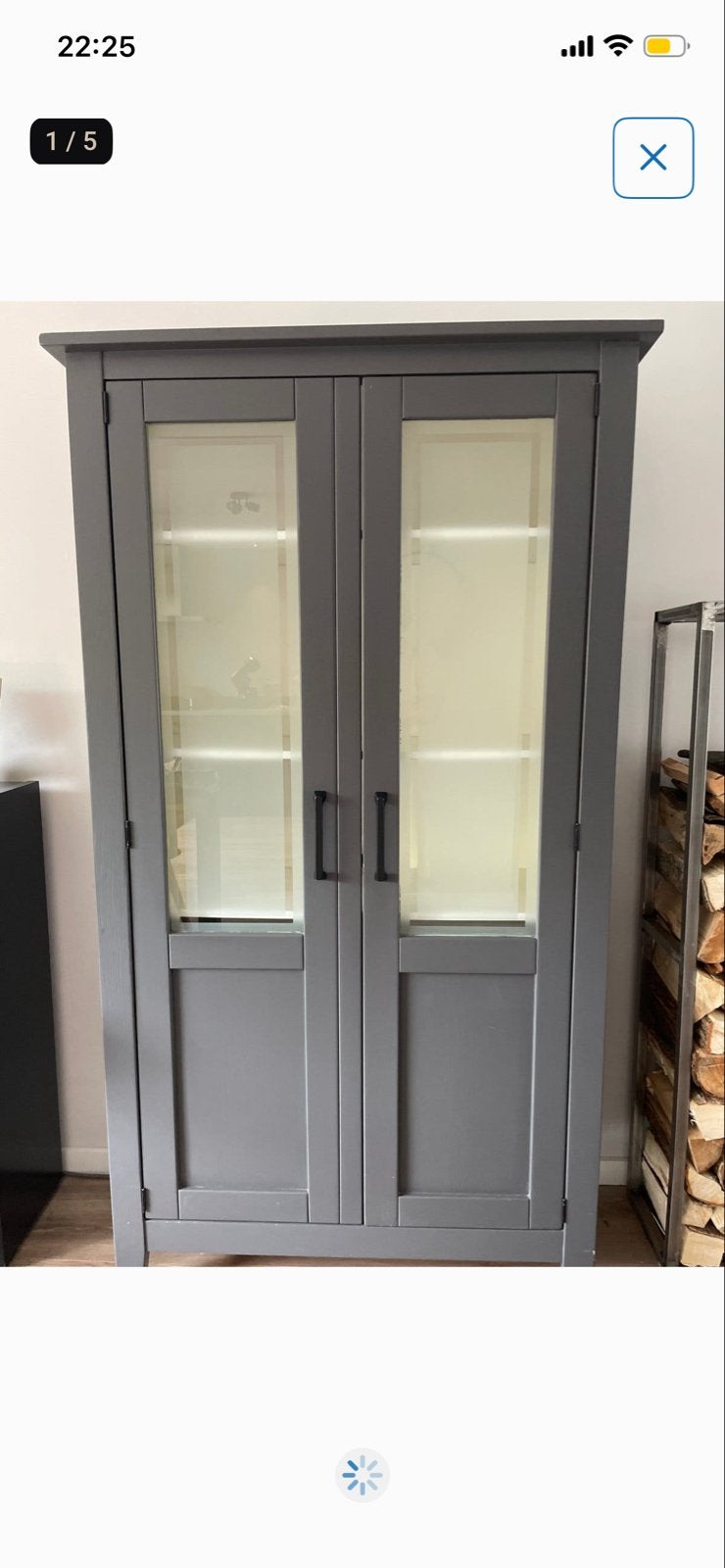 Eiken kast met glazen deuren - Grijs, Ophalen, Gebruikt, Eikenhout, 50 tot 100 cm