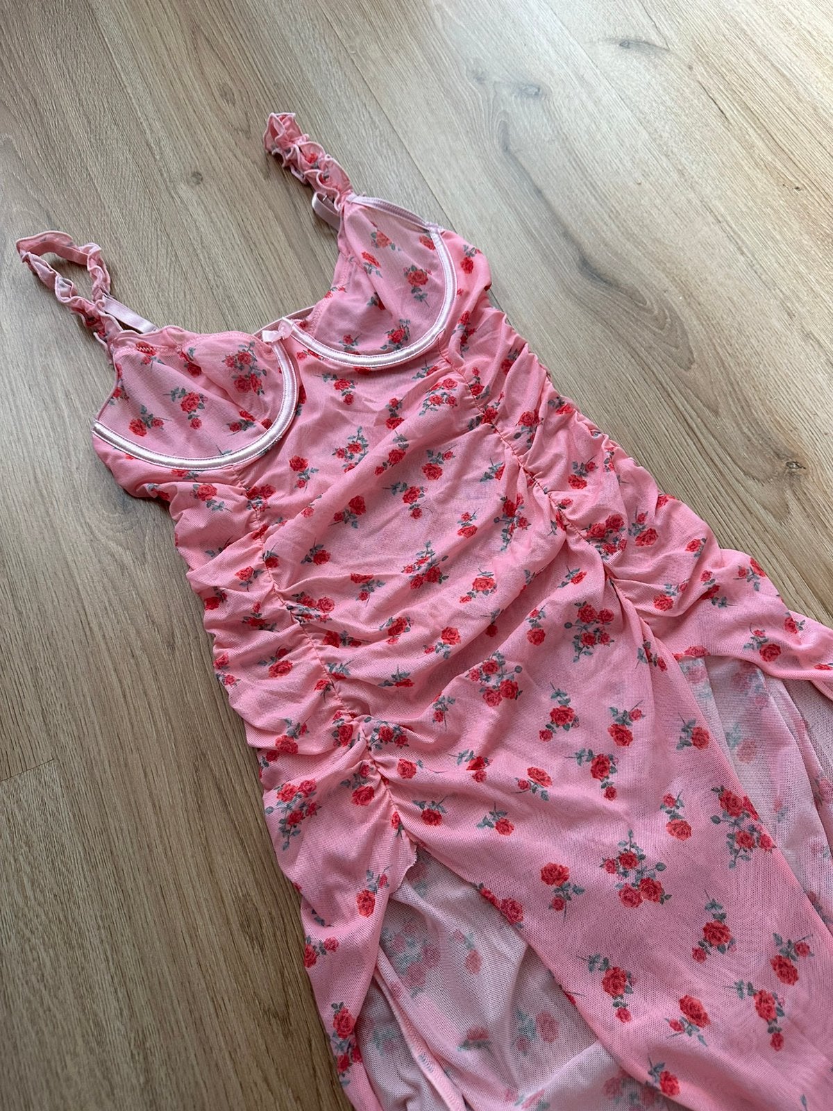 Roze lingerie slip dress, Verzenden, Roze, Hemd