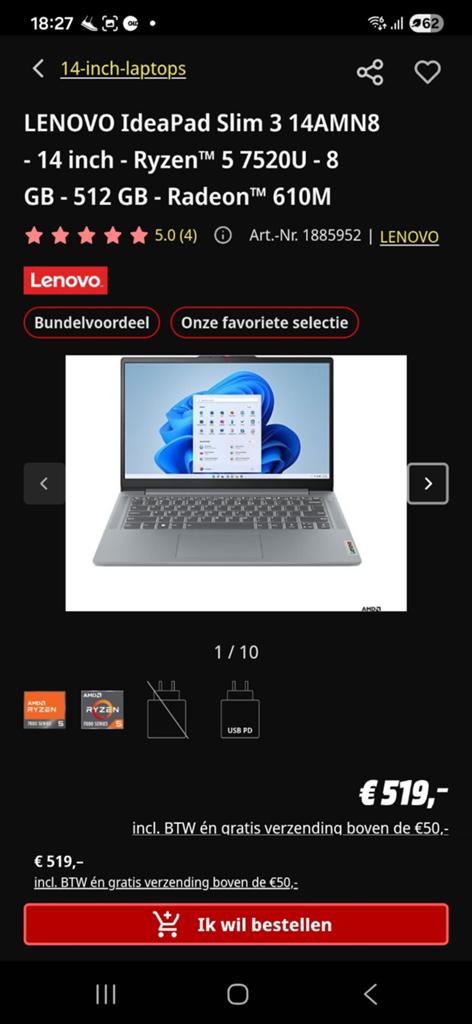 Lenovo IdeaPad Slim 3, 8 GB, Nieuw, 14 inch, Ophalen of Verzenden