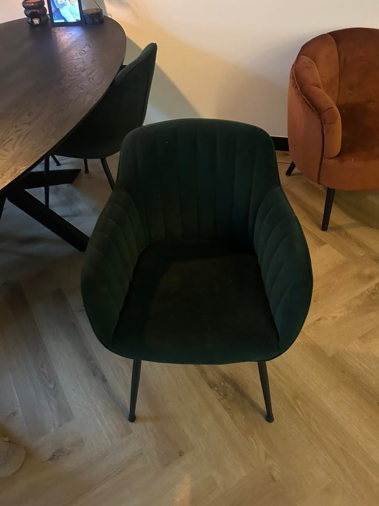 4 nette groene eetkamerstoelen, Huis en Inrichting, Stoelen, Ophalen, Overige kleuren, Zo goed als nieuw, Vier