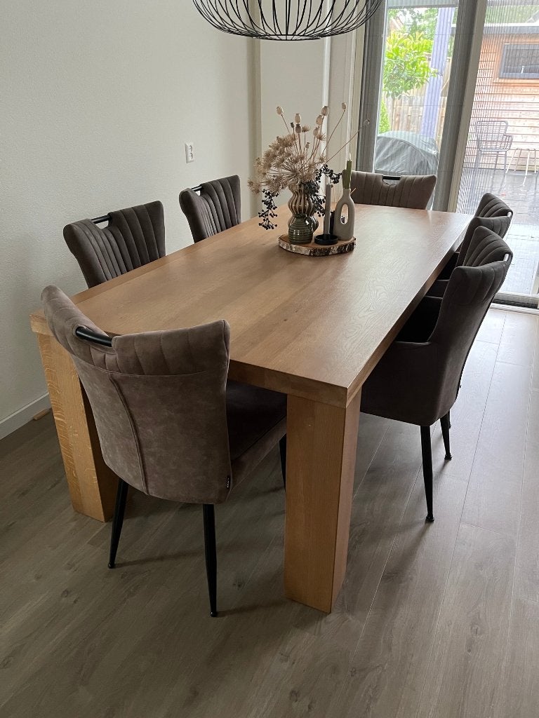 Eethoek met 6 stoelen, Huis en Inrichting, Tafels | Eettafels, Ophalen, Gebruikt, Eikenhout, 200 cm of meer