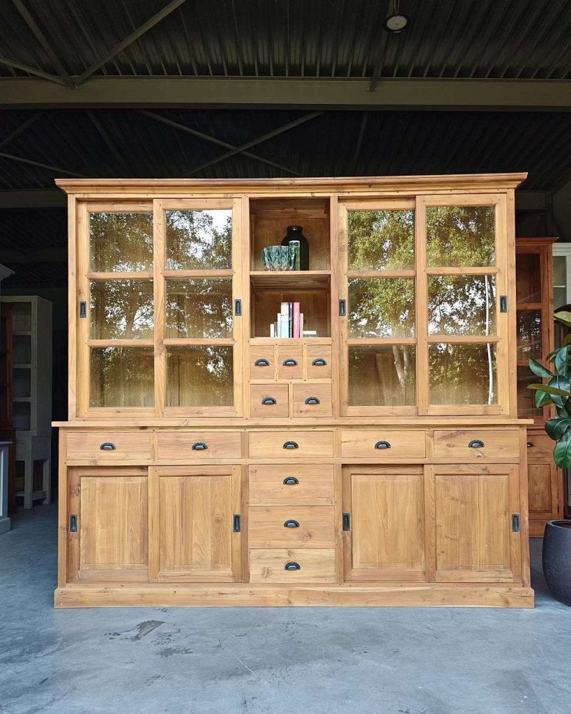Grote teakhouten winkelkast | Apothekerskast #0858, -, 200 cm of meer, -, Met lade(s)