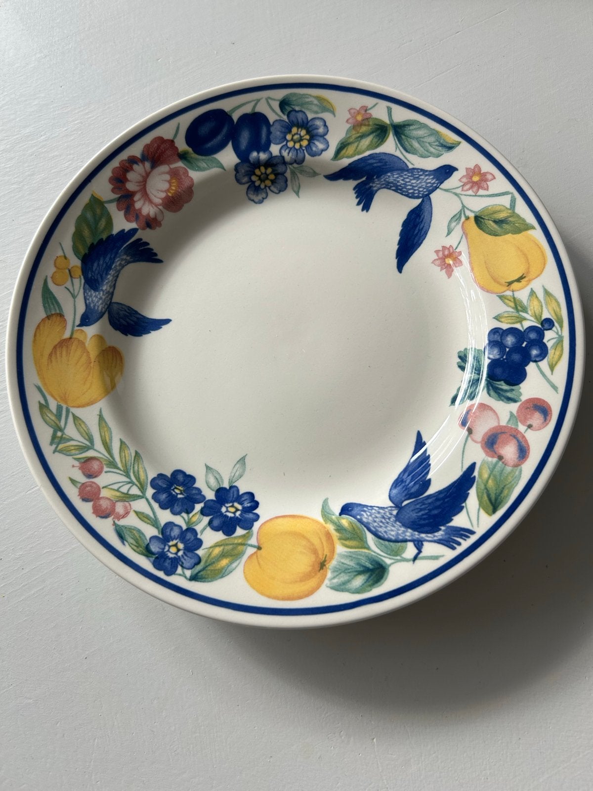 Churchill England borden met Paloma vogel- en fruitmotief, Gebruikt, Overige merken, Keramiek, Vintage