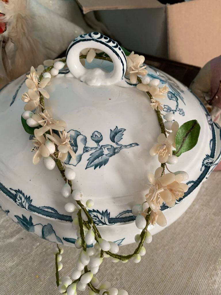 Antieke wassen bloemenkrans / kroontje, Ophalen of Verzenden